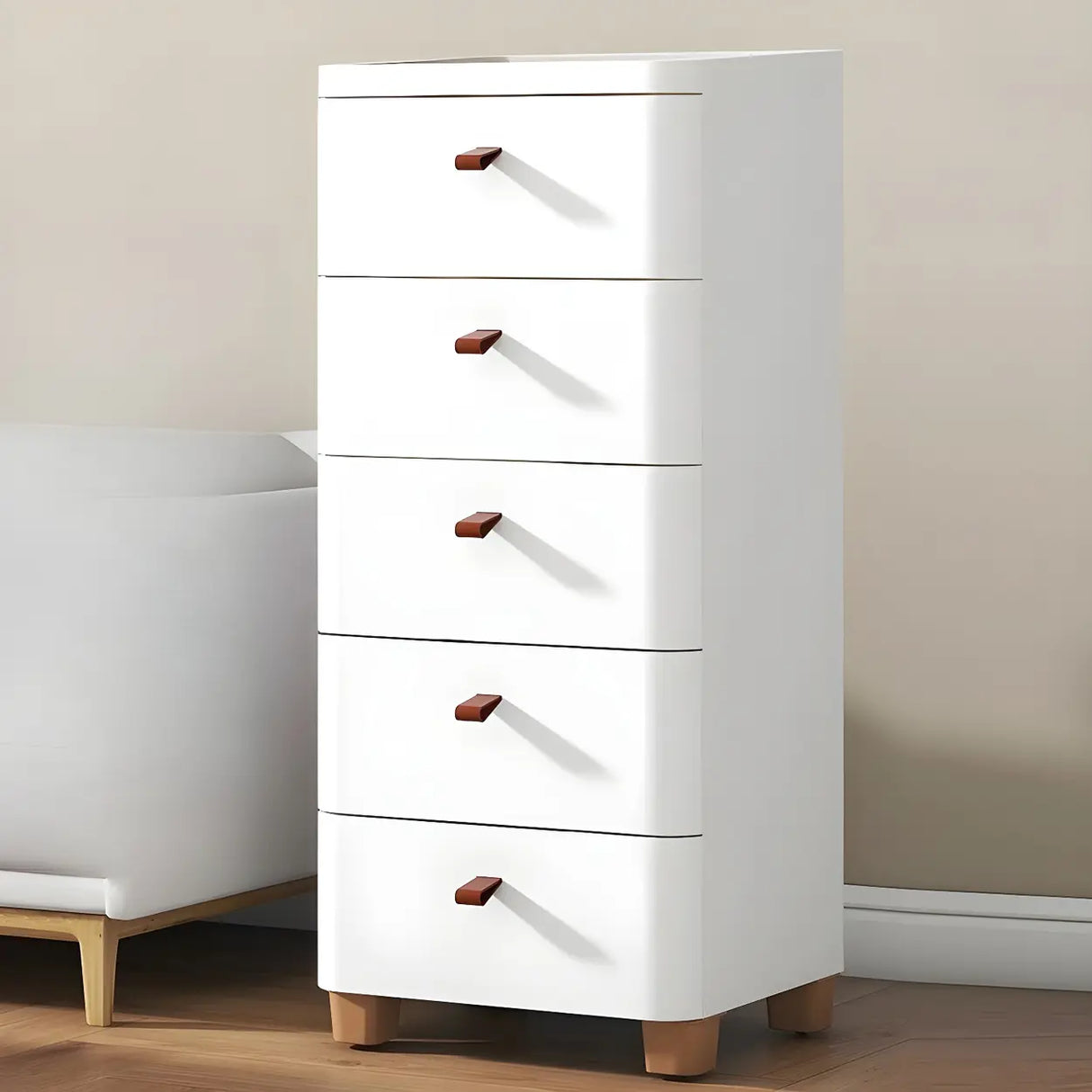 Simplistic White Dresser Chest with Five Drawers Image - 7