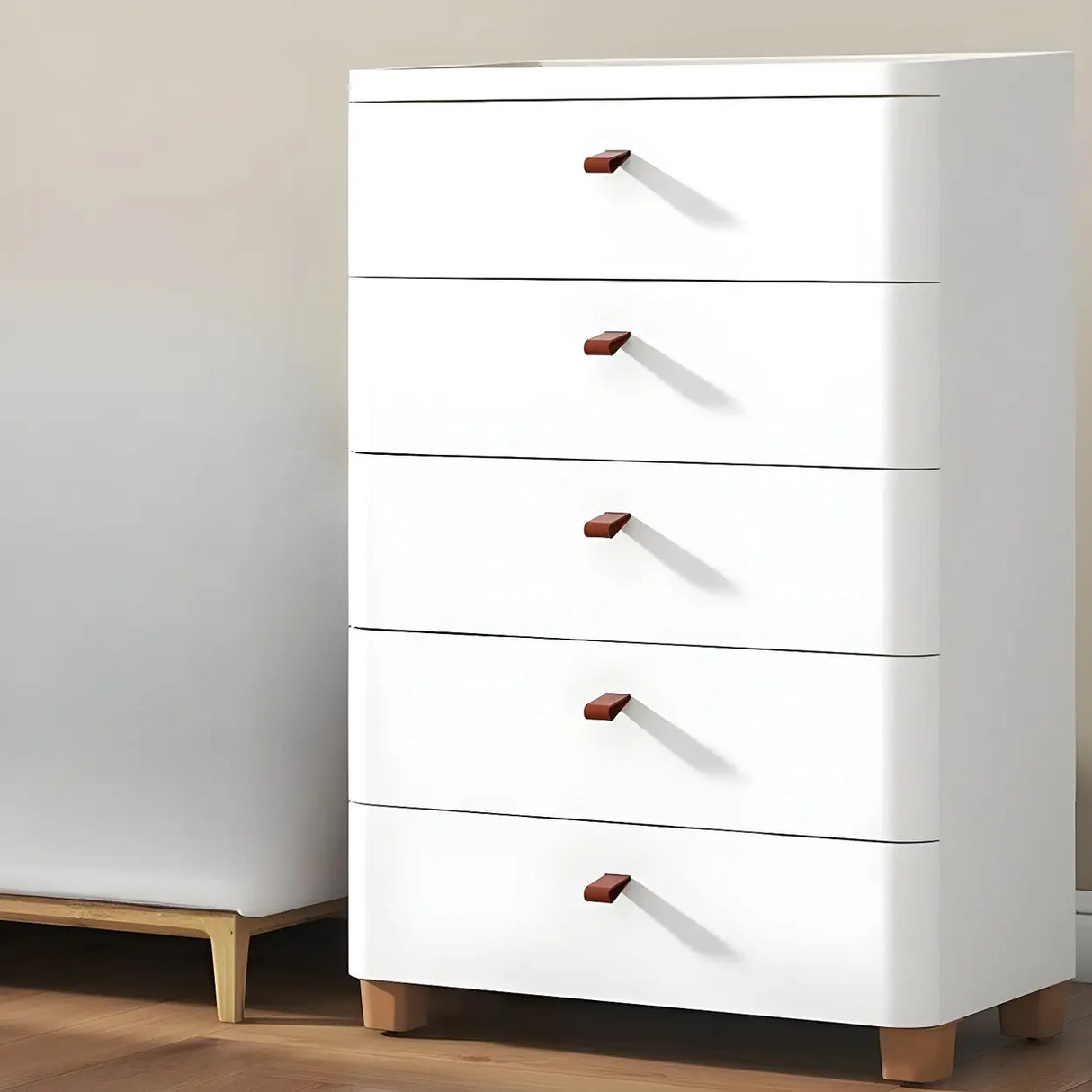 Simplistic White Dresser Chest with Five Drawers Image - 9