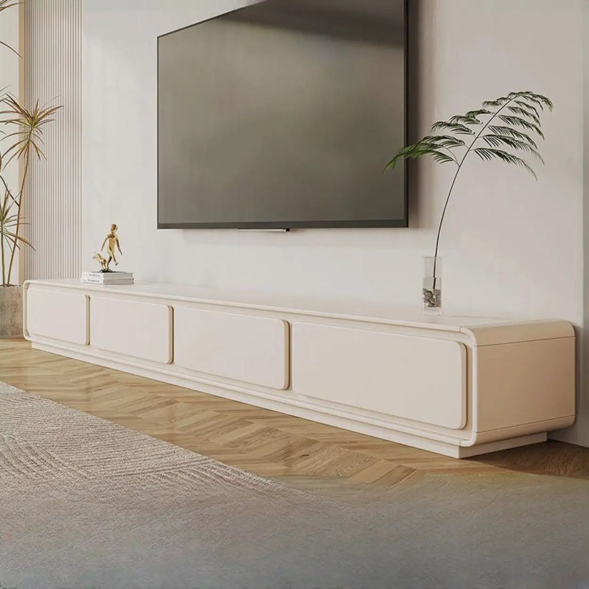 Simplistic White Wooden Drawers Rectangle TV Stand Image - 4