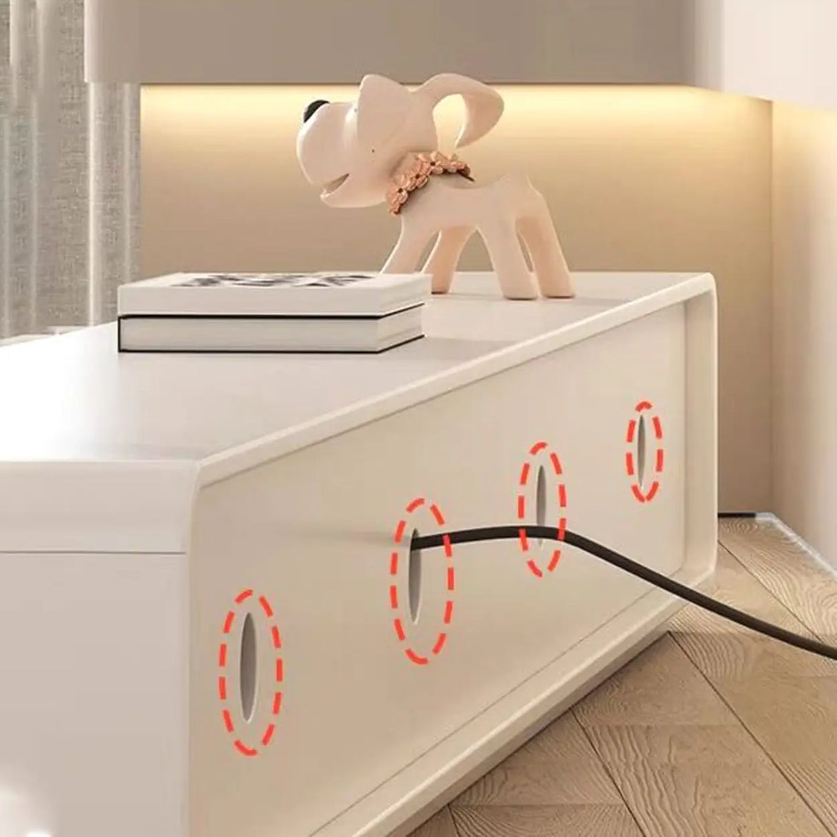 Simplistic White Wooden Drawers Rectangle TV Stand Image - 6