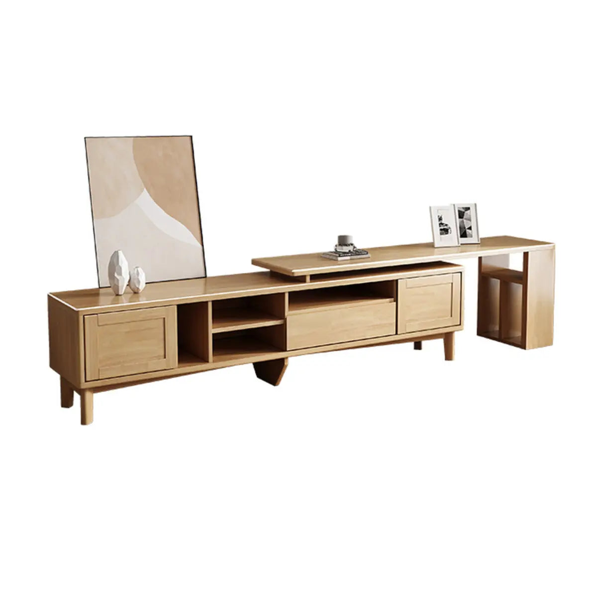 Simplistic Wood Color Open Storage Long TV Stand Image - 11