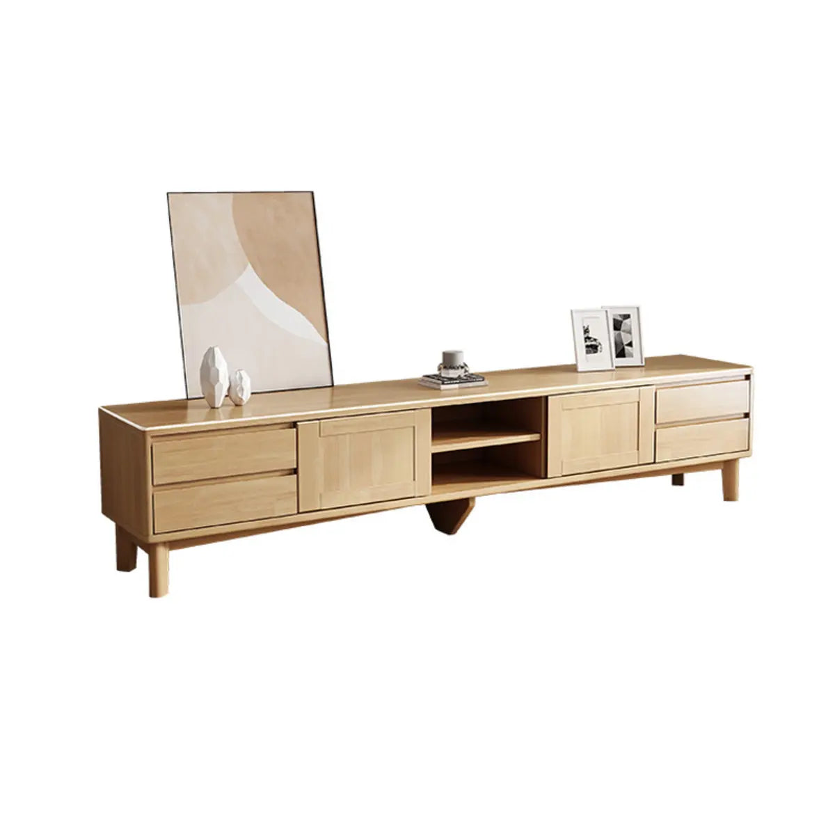 Simplistic Wood Color Open Storage Long TV Stand Image - 13