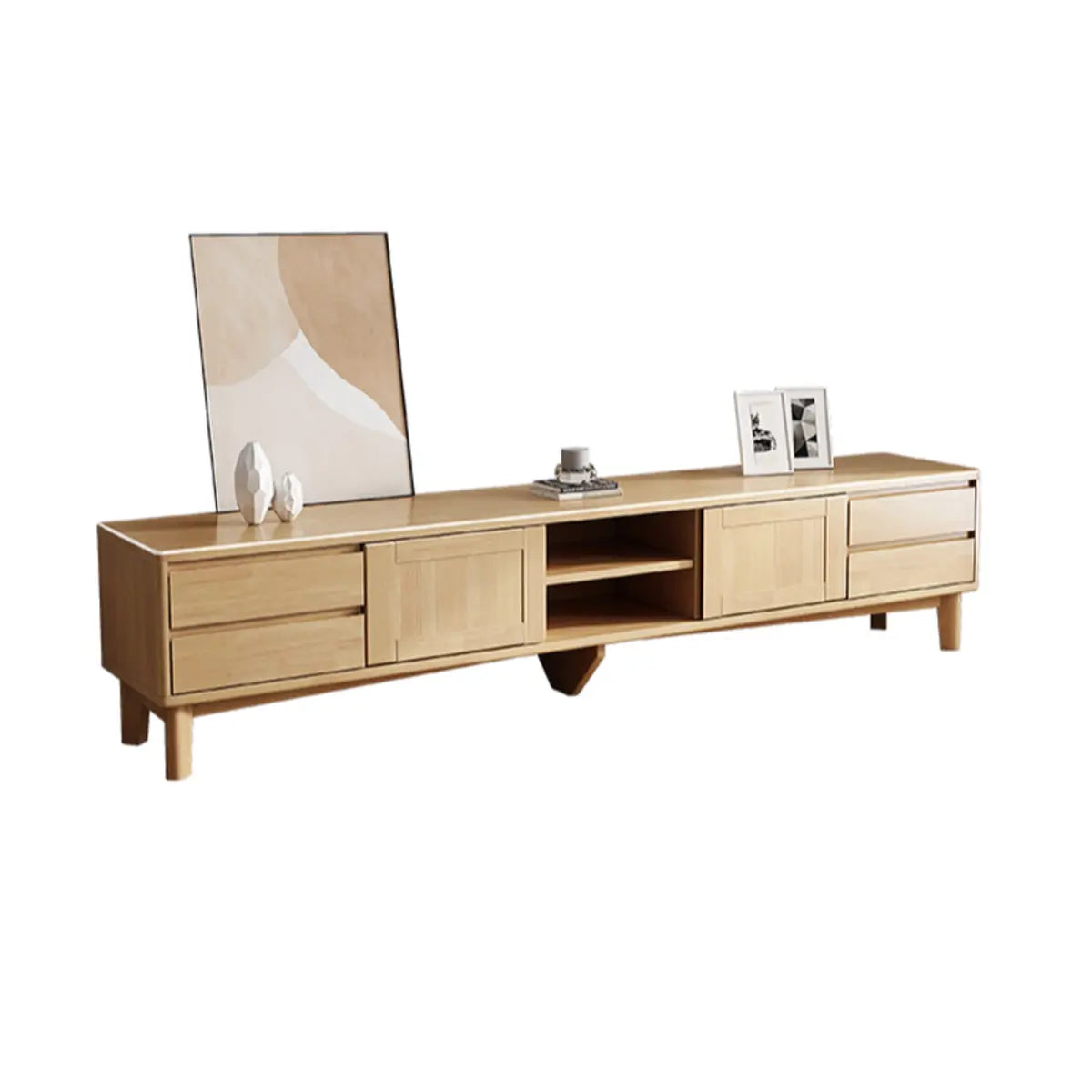 Simplistic Wood Color Open Storage Long TV Stand Image - 14