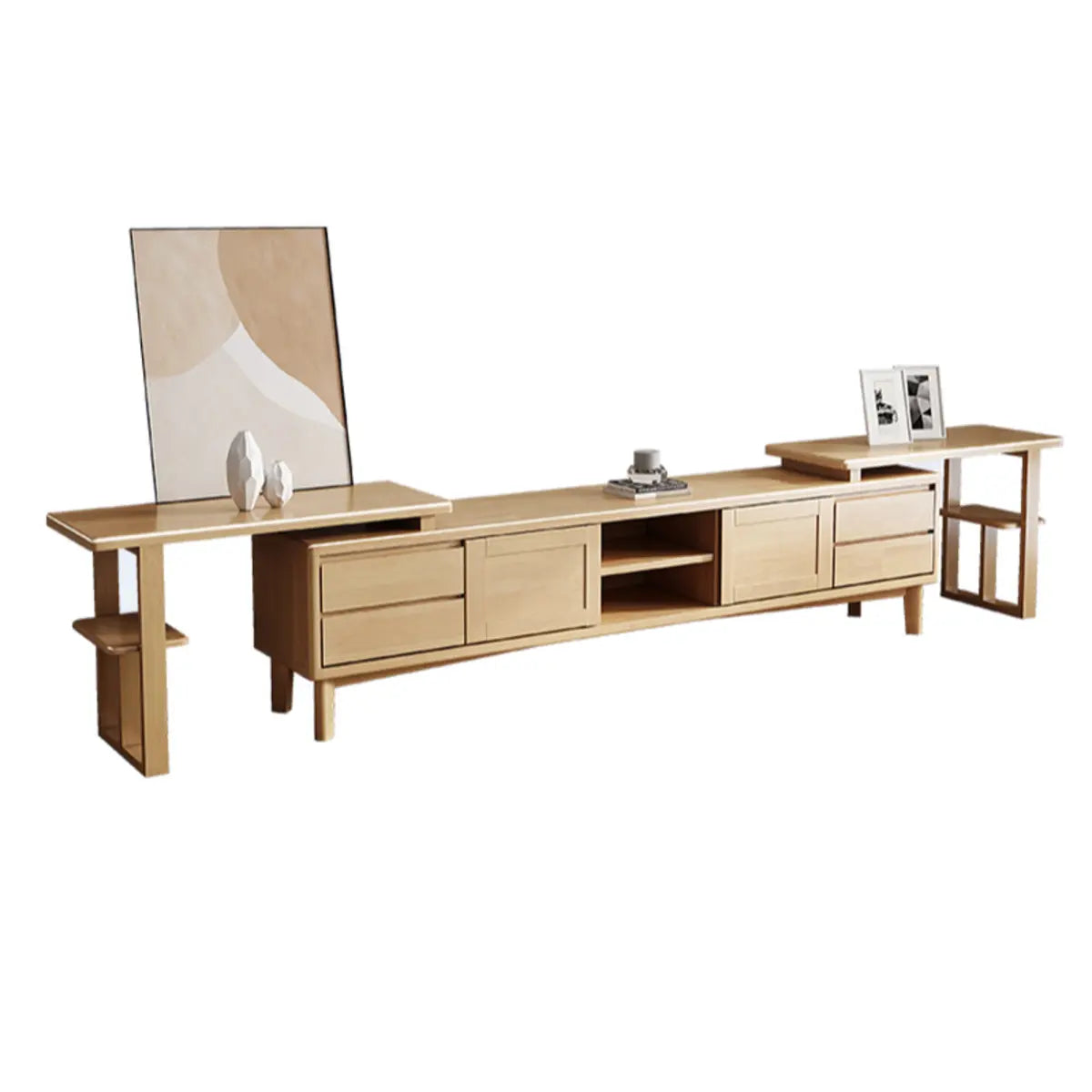 Simplistic Wood Color Open Storage Long TV Stand Image - 16