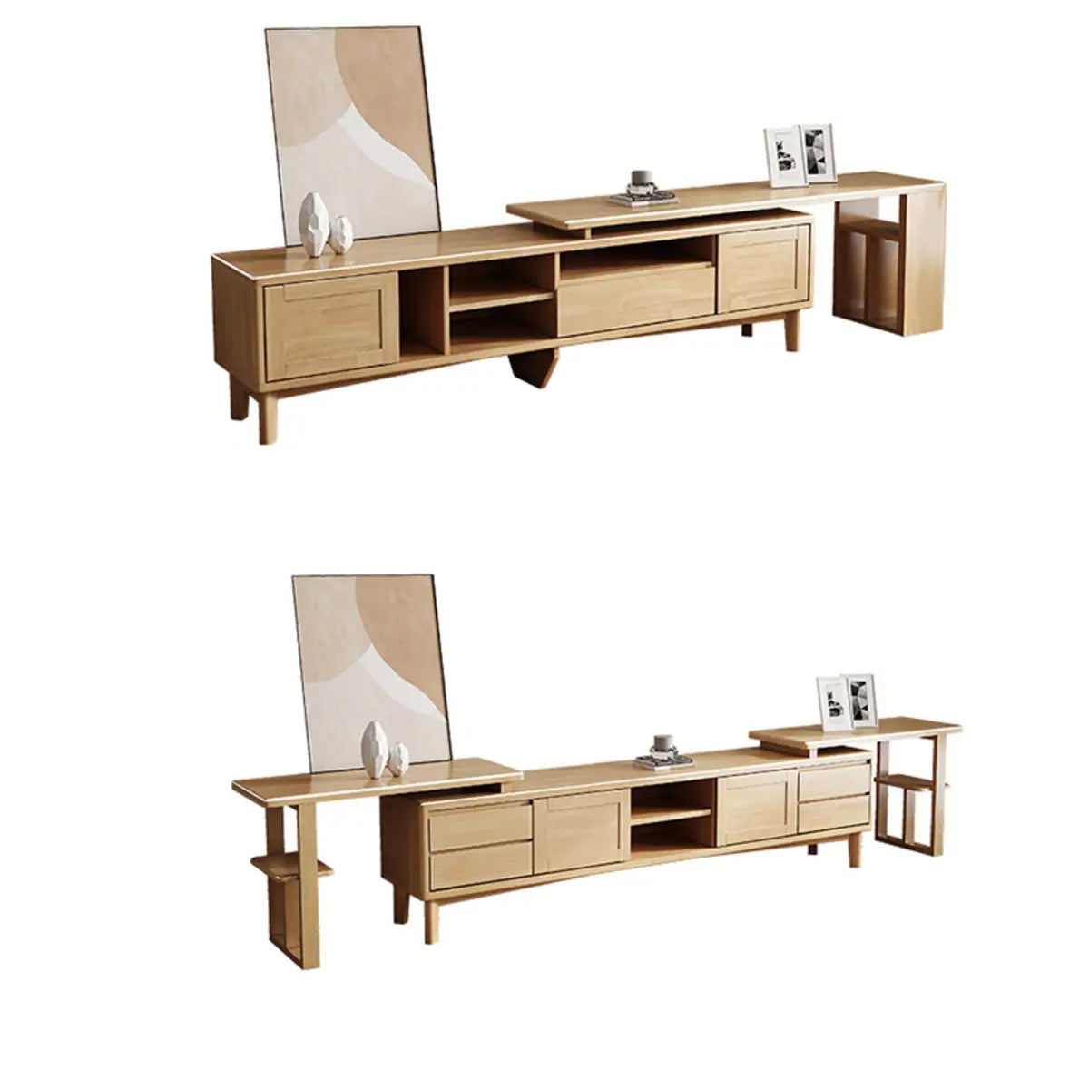 Simplistic Wood Color Open Storage Long TV Stand Image - 18