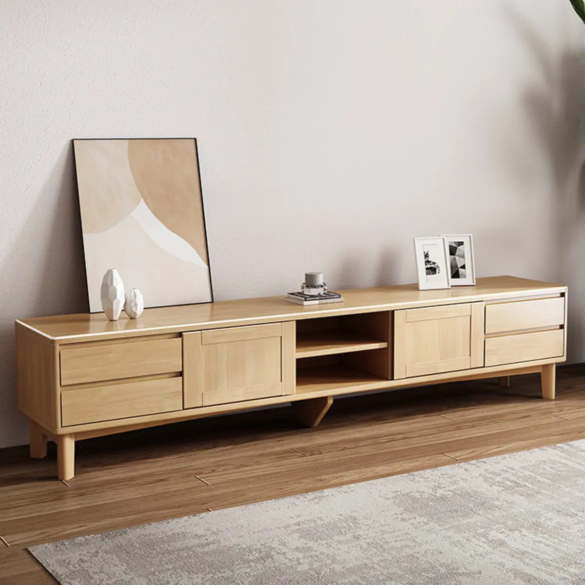 Simplistic Wood Color Open Storage Long TV Stand Image - 2