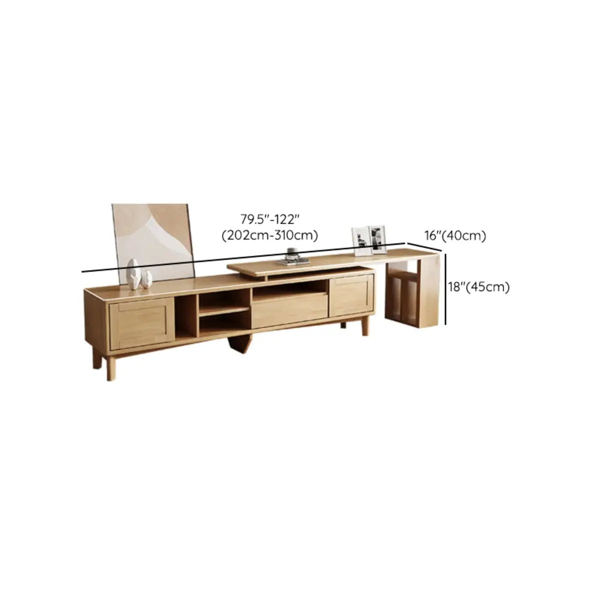 Simplistic Wood Color Open Storage Long TV Stand Image - 20