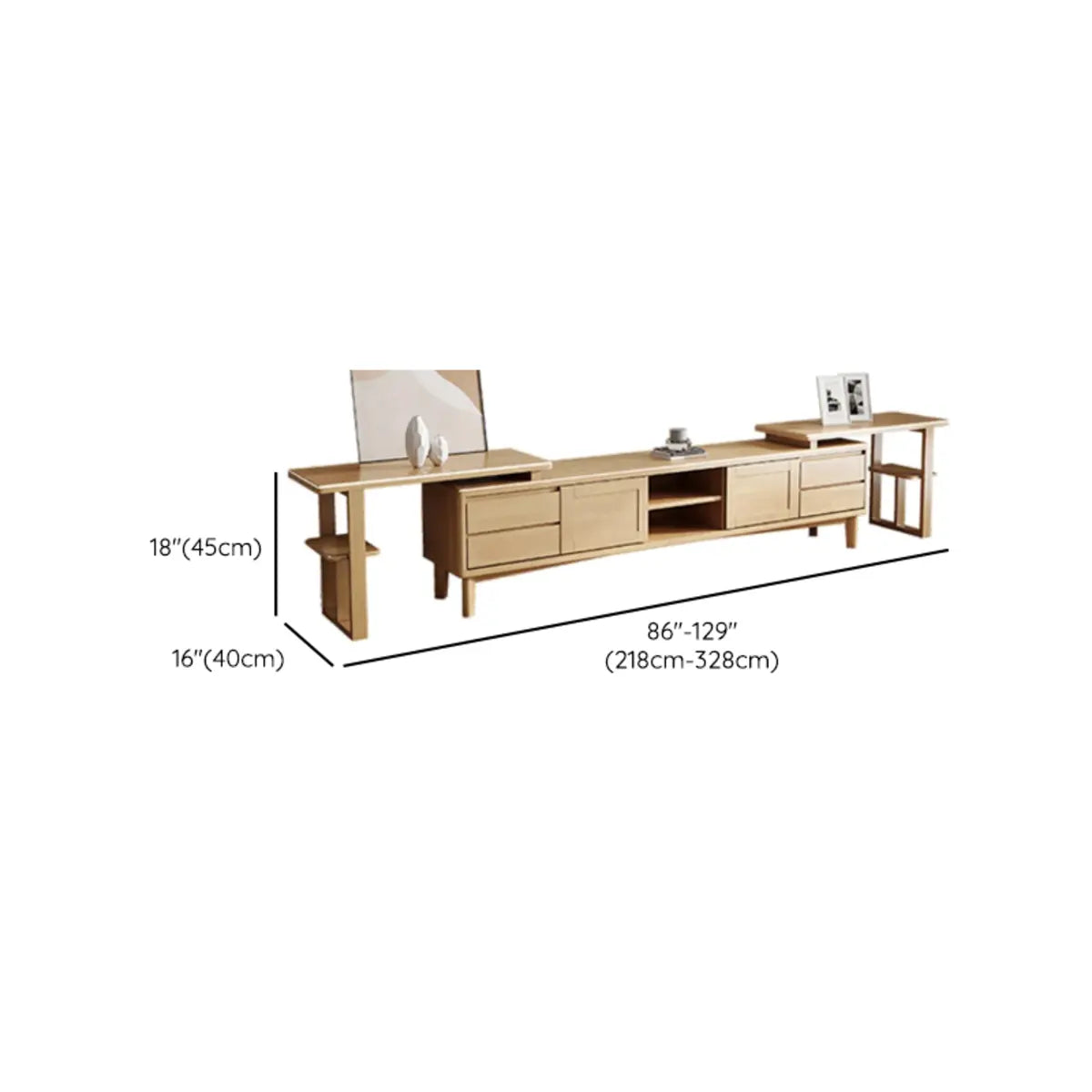 Simplistic Wood Color Open Storage Long TV Stand Image - 21