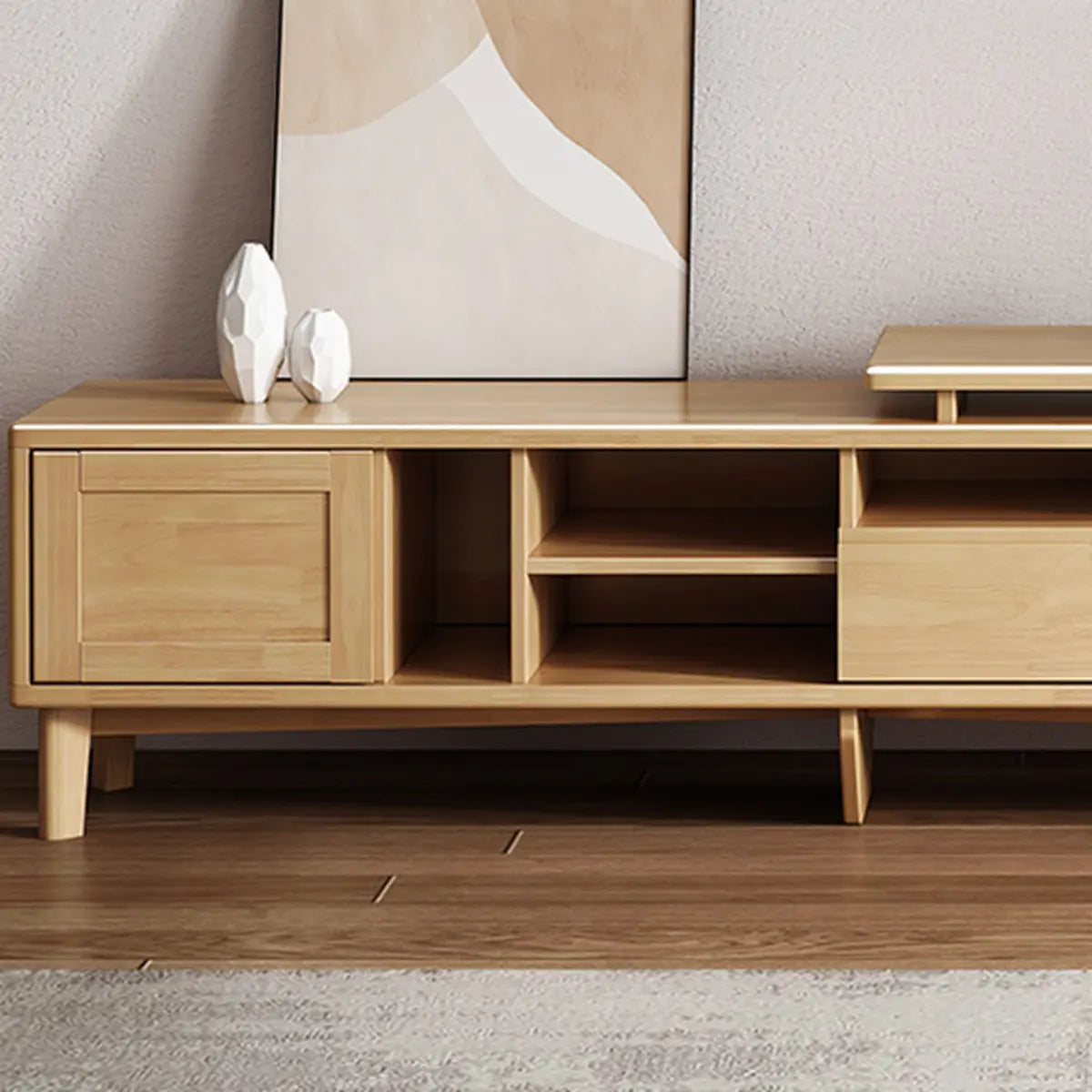 Simplistic Wood Color Open Storage Long TV Stand Image - 6