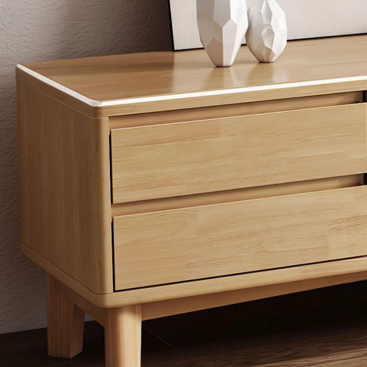 Simplistic Wood Color Open Storage Long TV Stand Image - 7