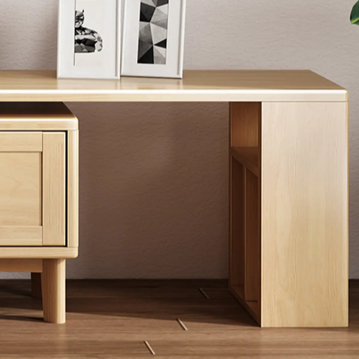 Simplistic Wood Color Open Storage Long TV Stand Image - 9