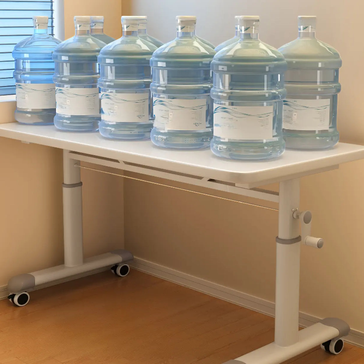 Single Wood Adjustable Computer Desk with Casters Image - 10