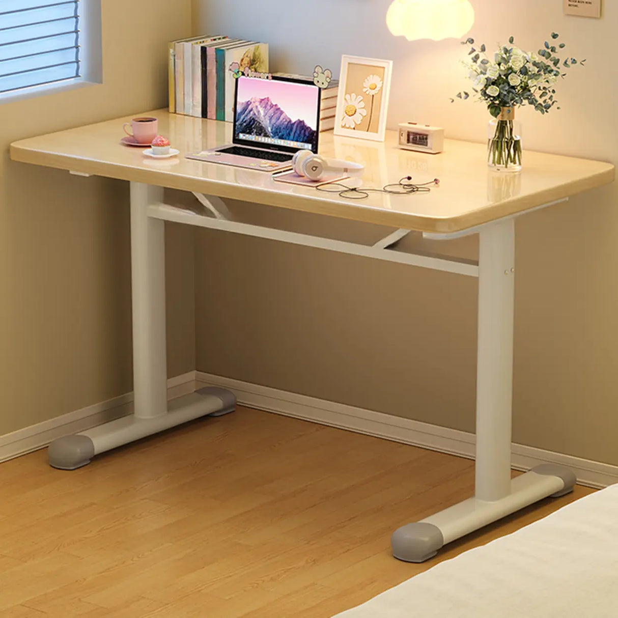 Single Wood Adjustable Computer Desk with Casters Image - 11