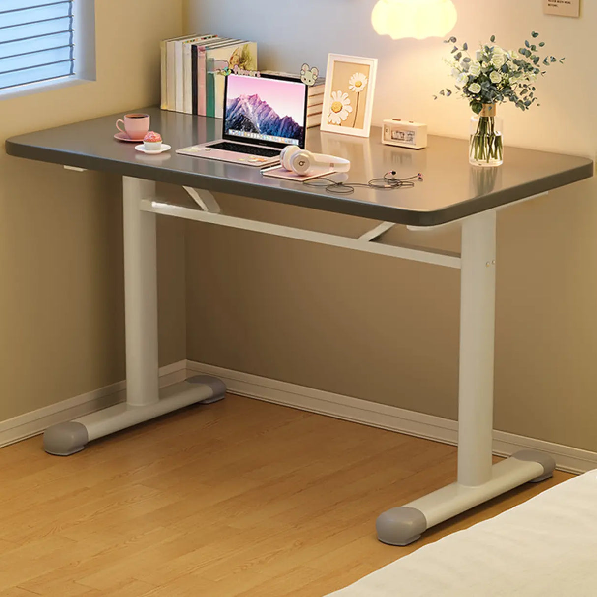 Single Wood Adjustable Computer Desk with Casters Image - 14