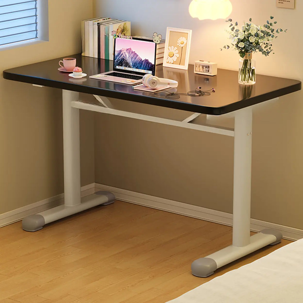 Single Wood Adjustable Computer Desk with Casters Image - 15