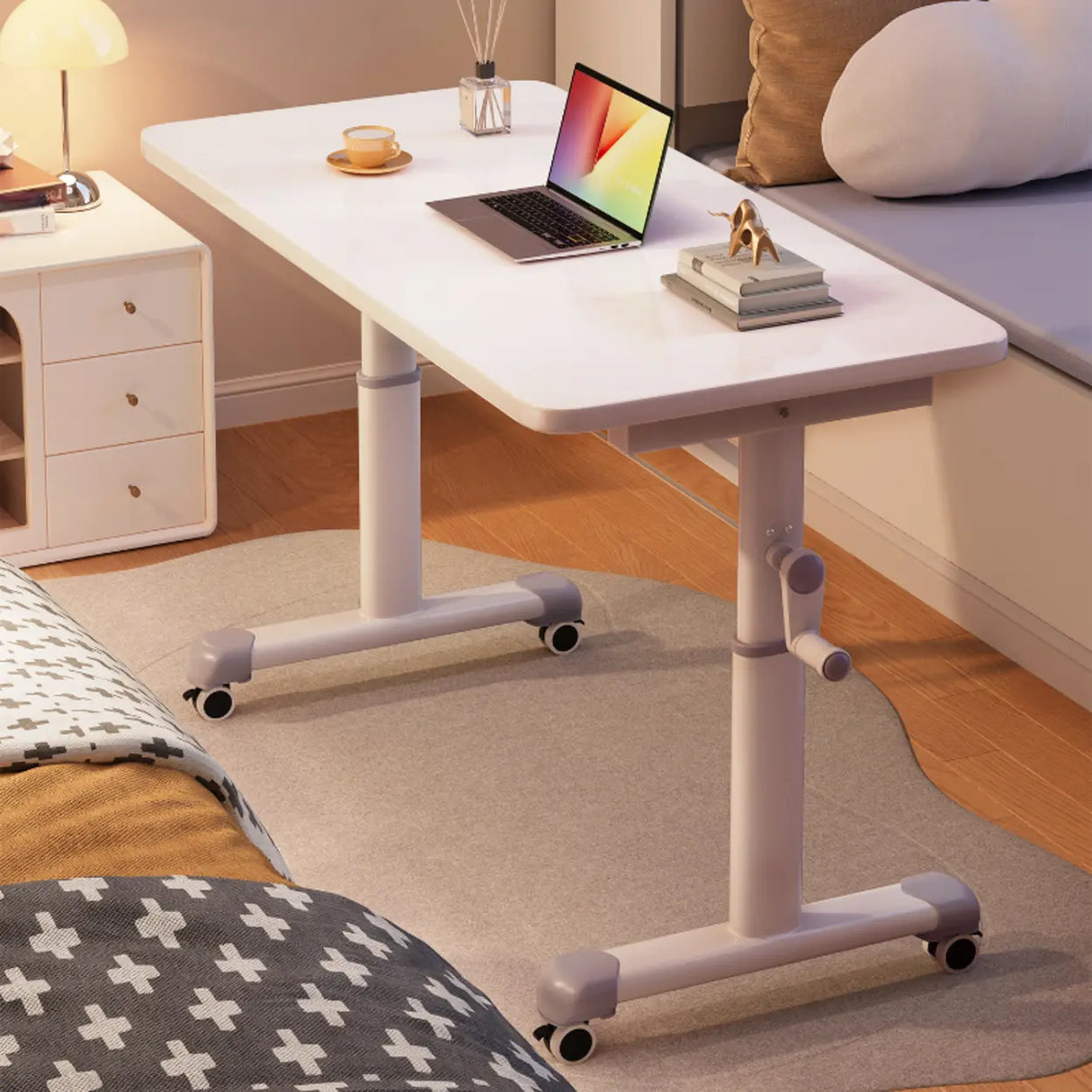 Single Wood Adjustable Computer Desk with Casters Image - 1
