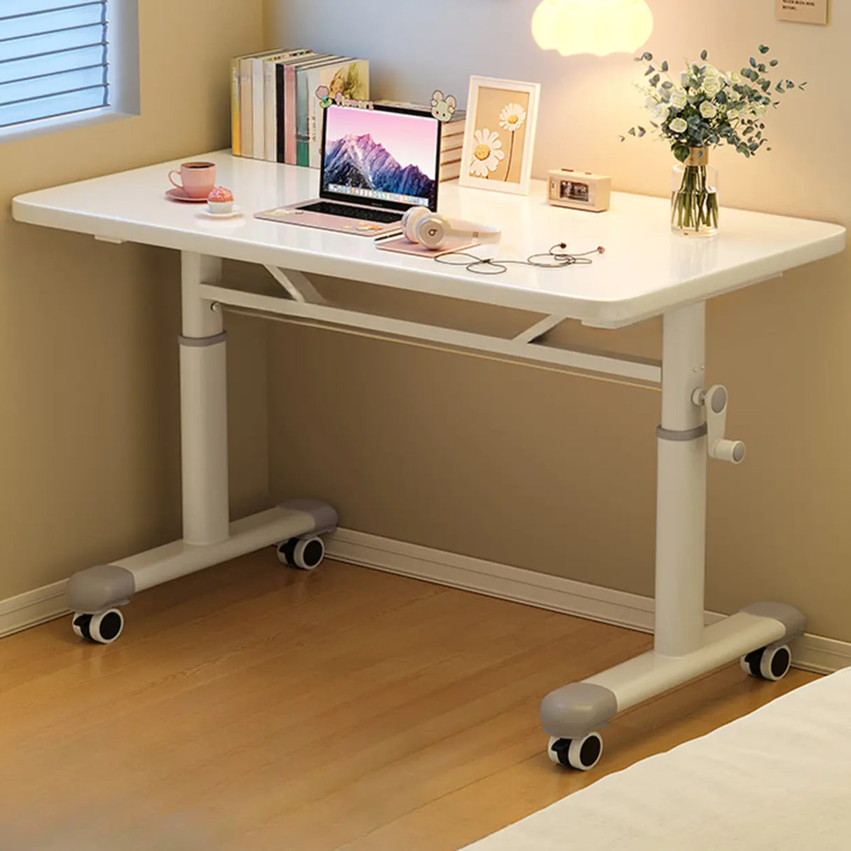 Single Wood Adjustable Computer Desk with Casters Image - 2