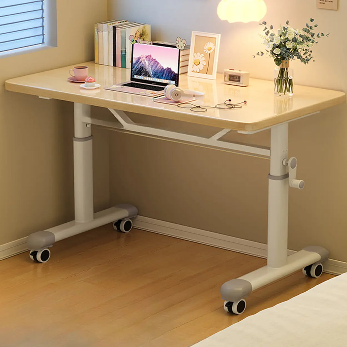 Single Wood Adjustable Computer Desk with Casters Image - 3