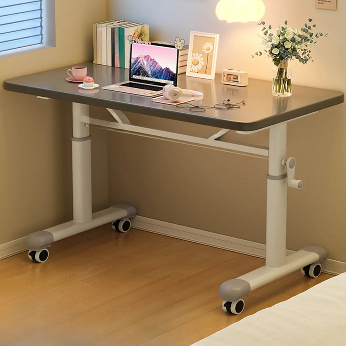 Single Wood Adjustable Computer Desk with Casters Image - 5