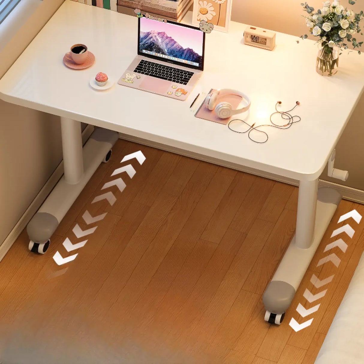 Single Wood Adjustable Computer Desk with Casters Image - 6