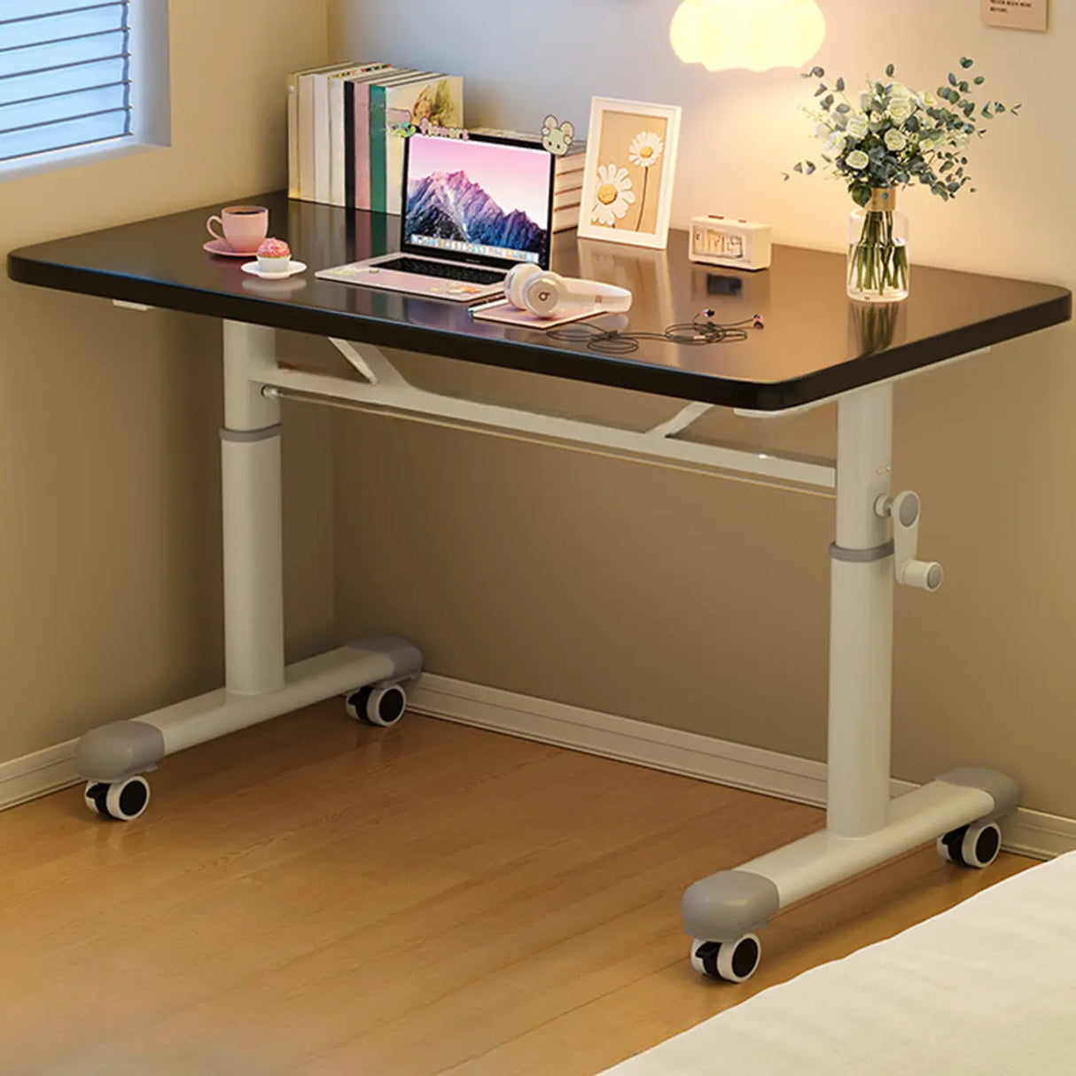 Single Wood Adjustable Computer Desk with Casters Image - 7