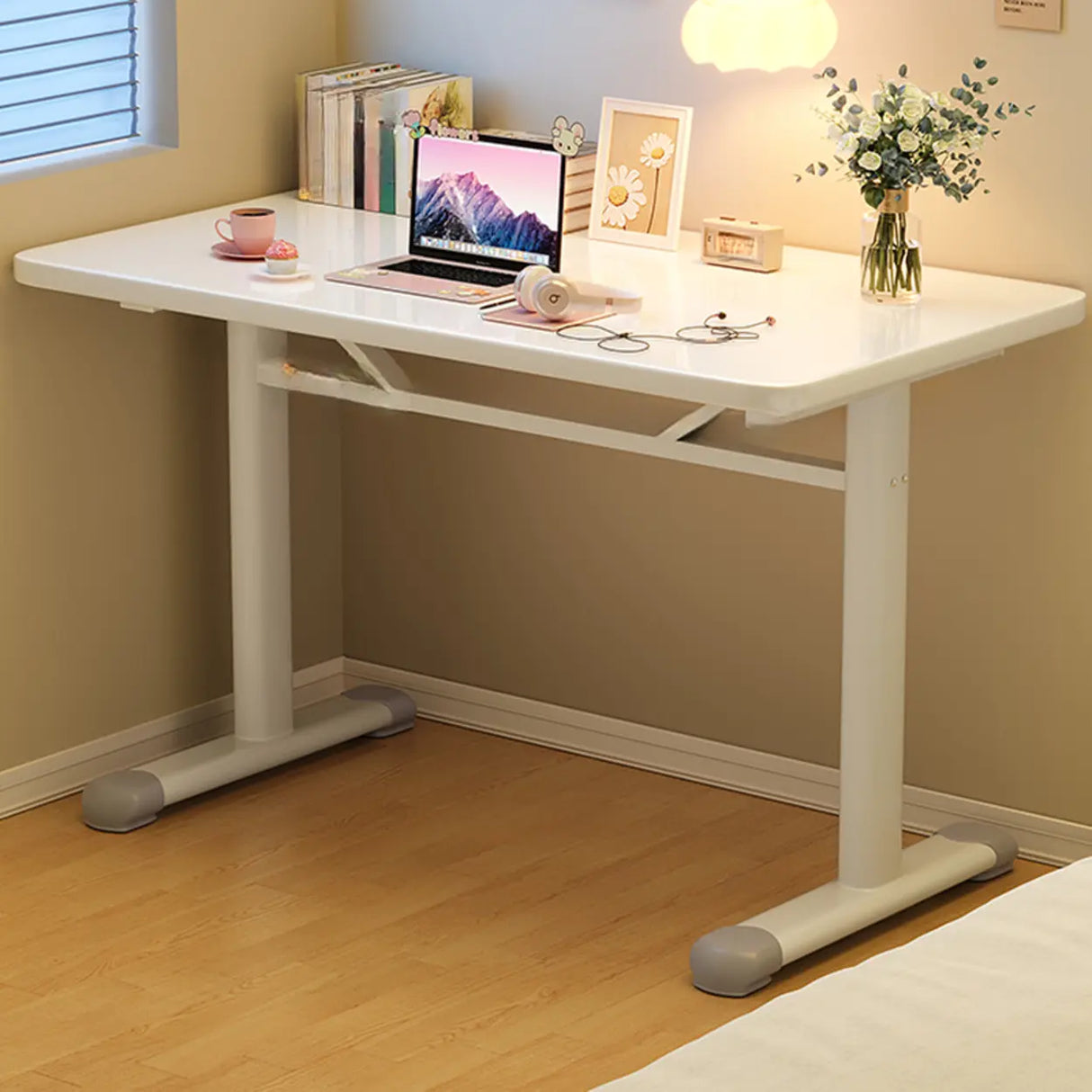 Single Wood Adjustable Computer Desk with Casters Image - 9