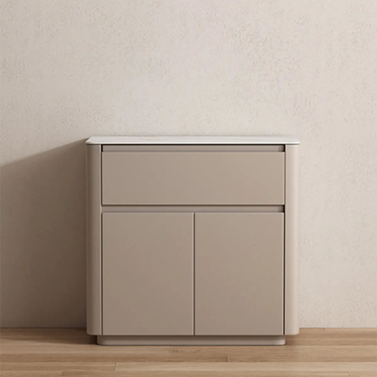 Sintered Stone Top Wood White Drawers and Shelves Buffet Image - 2