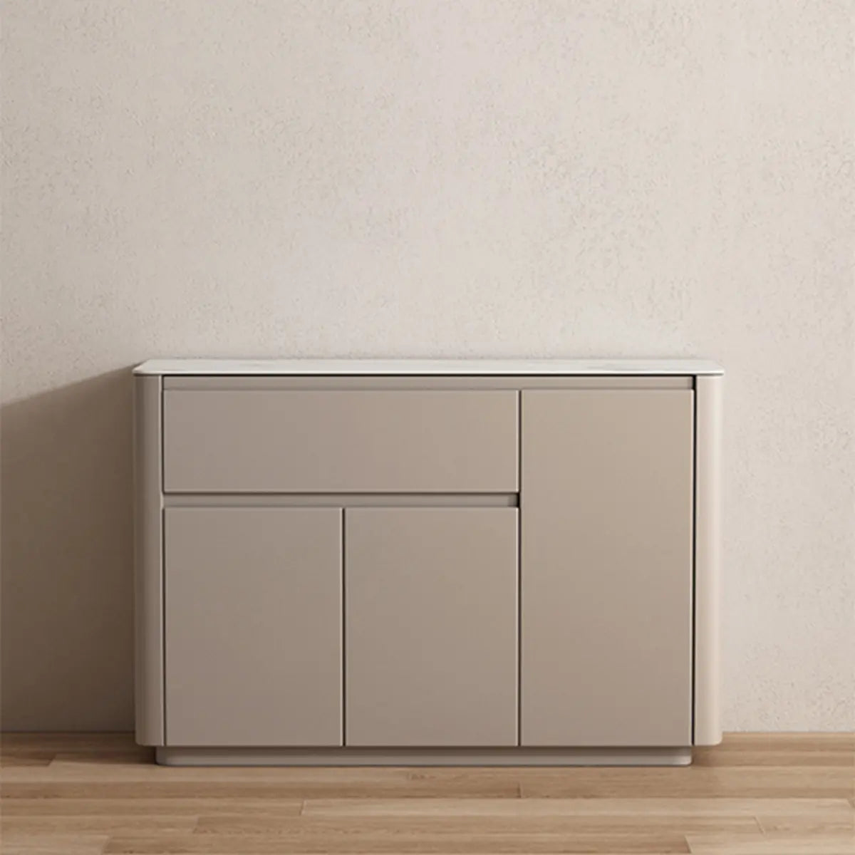 Sintered Stone Top Wood White Drawers and Shelves Buffet Image - 3