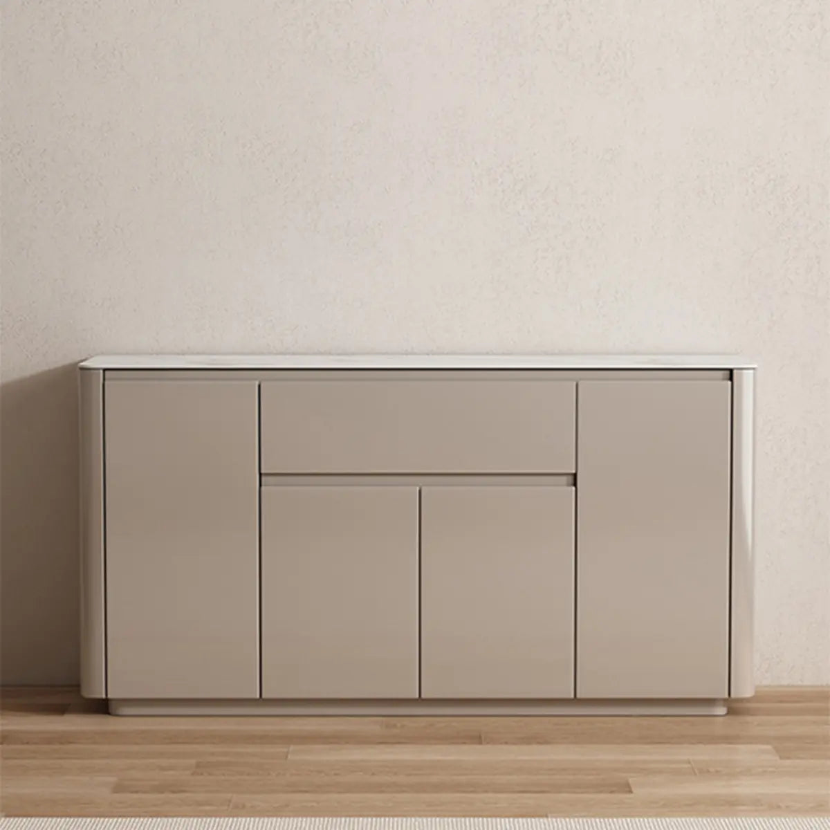 Sintered Stone Top Wood White Drawers and Shelves Buffet Image - 5