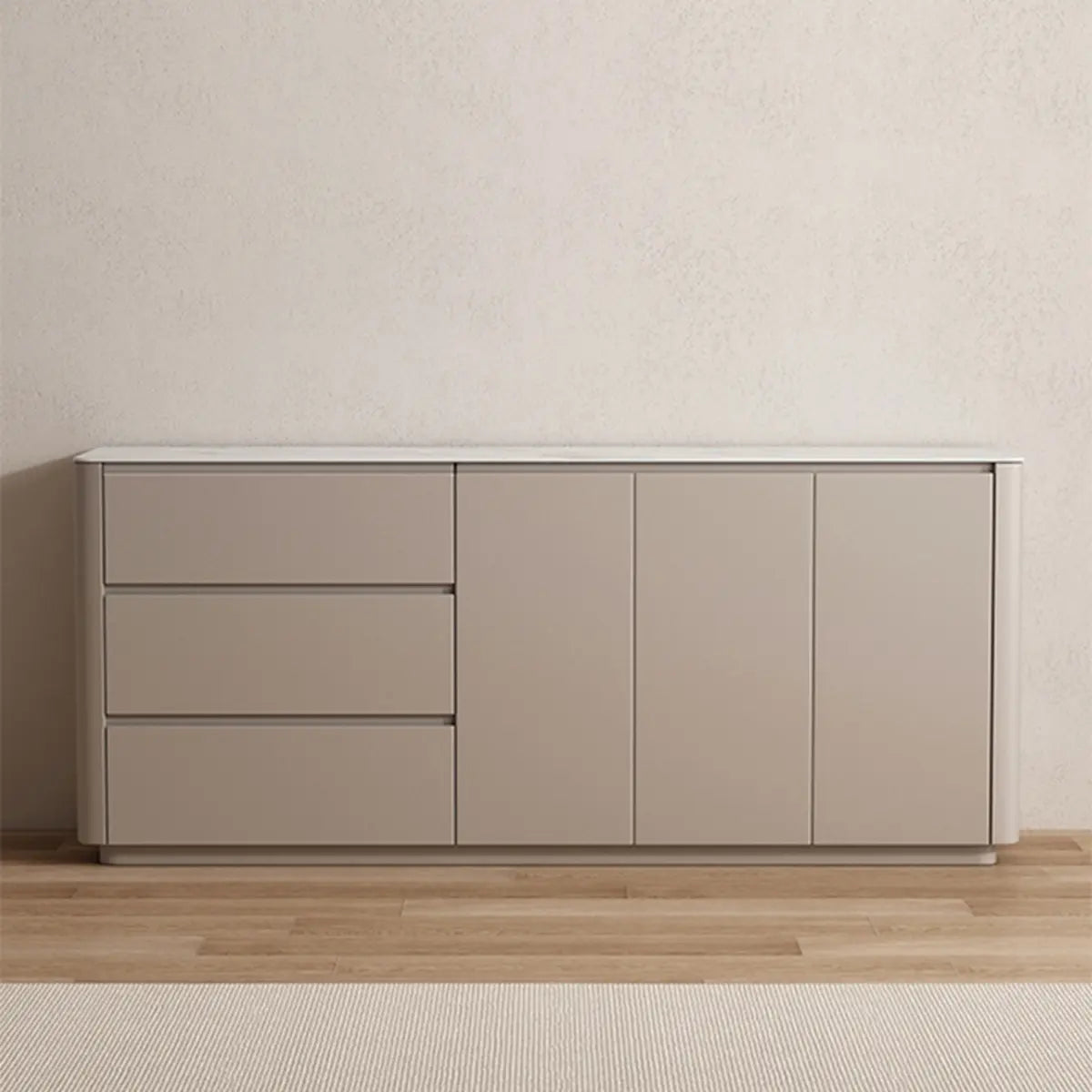 Sintered Stone Top Wood White Drawers and Shelves Buffet Image - 7