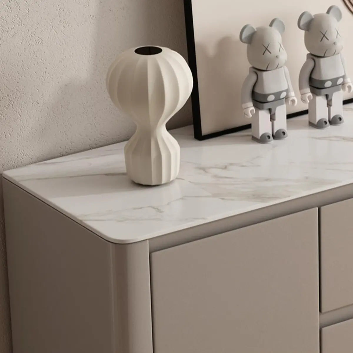 Sintered Stone Top Wood White Drawers and Shelves Buffet Image - 8