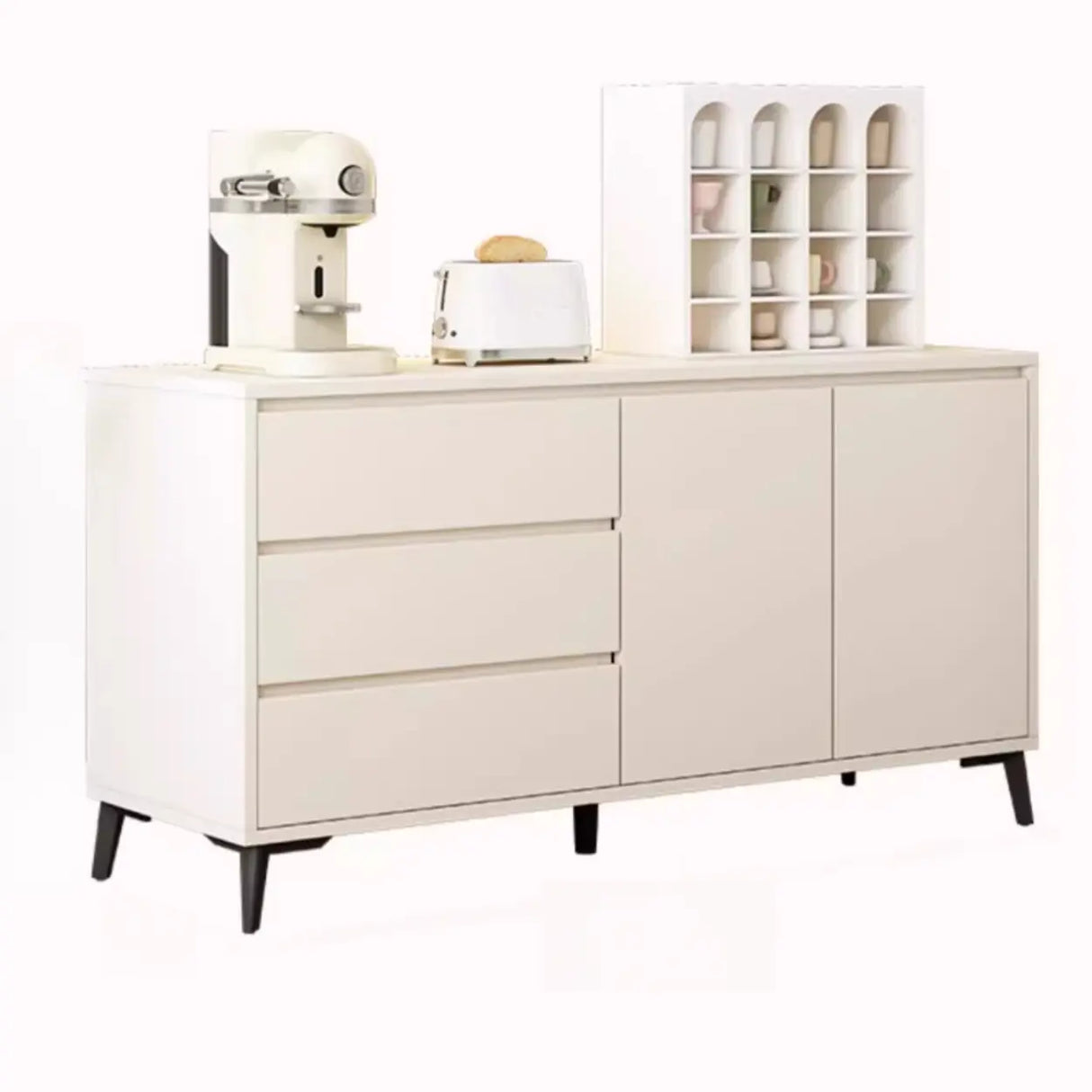 Slab Wood White Medium Storage Sideboard with Drawers Image - 11