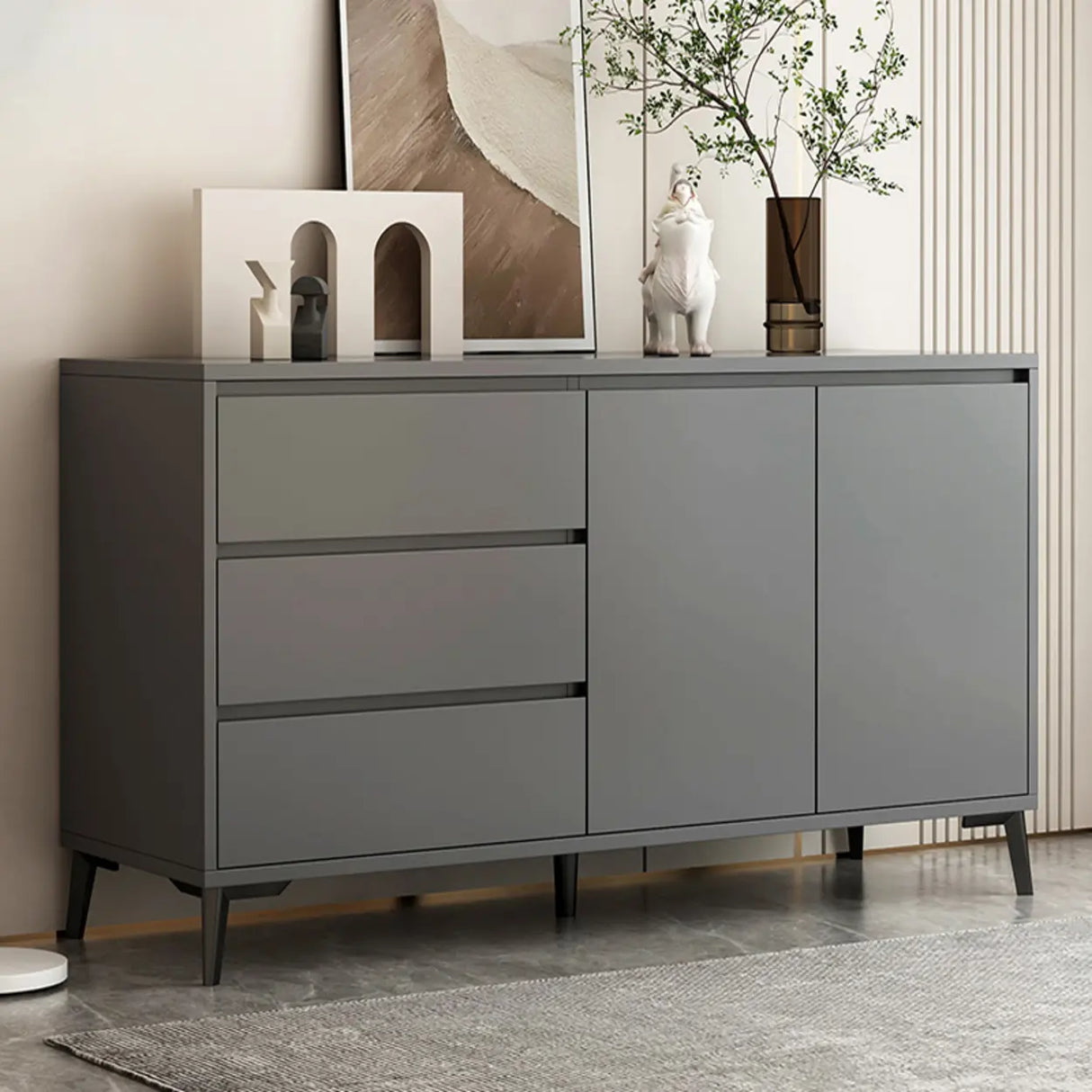 Slab Wood White Medium Storage Sideboard with Drawers Image - 2