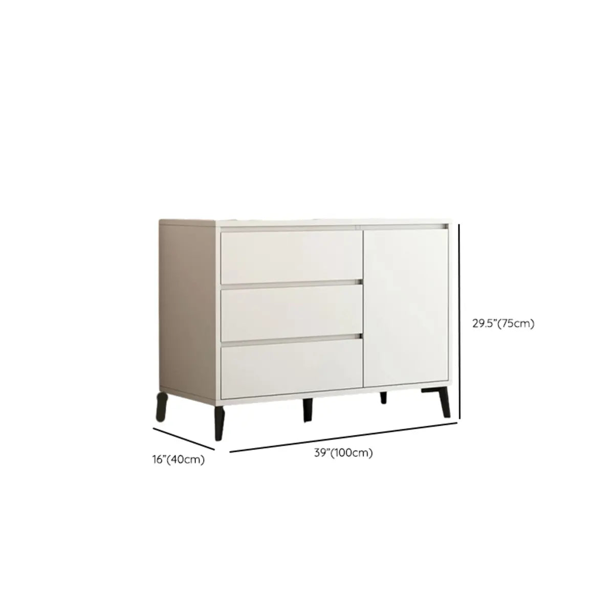 Slab Wood White Medium Storage Sideboard with Drawers