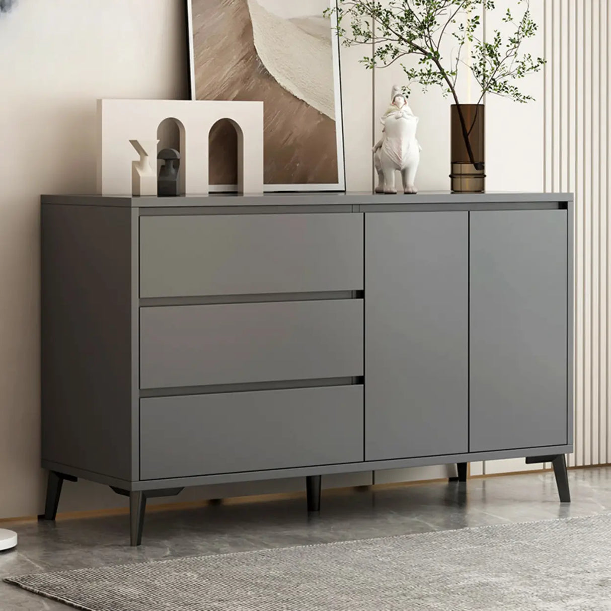 Slab Wood White Medium Storage Sideboard with Drawers Image - 4