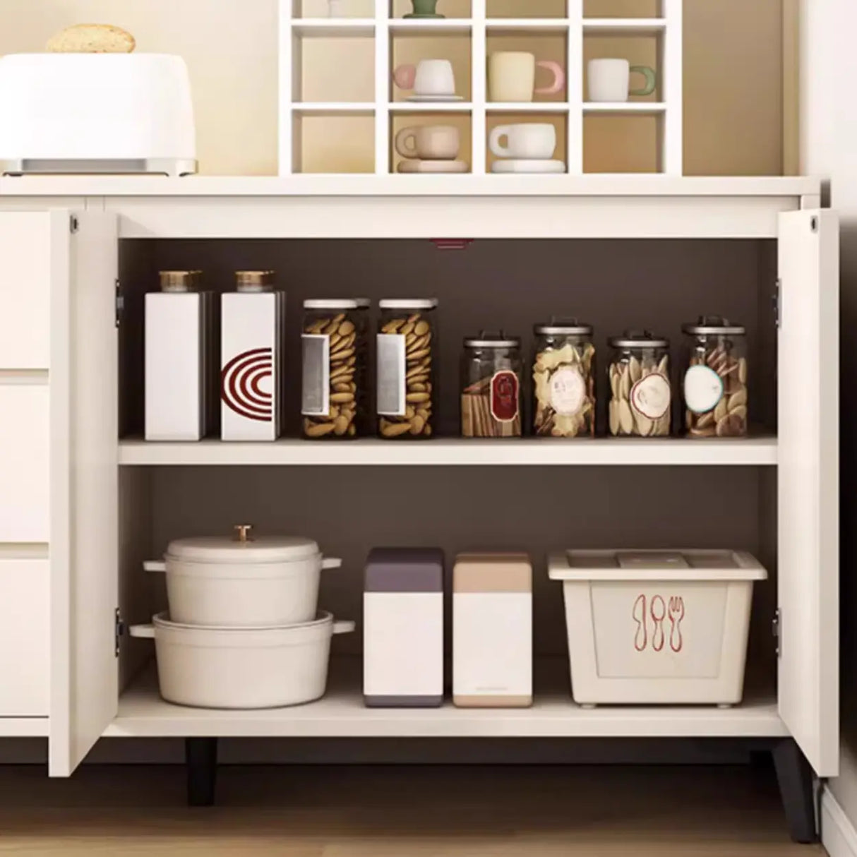 Slab Wood White Medium Storage Sideboard with Drawers Image - 7