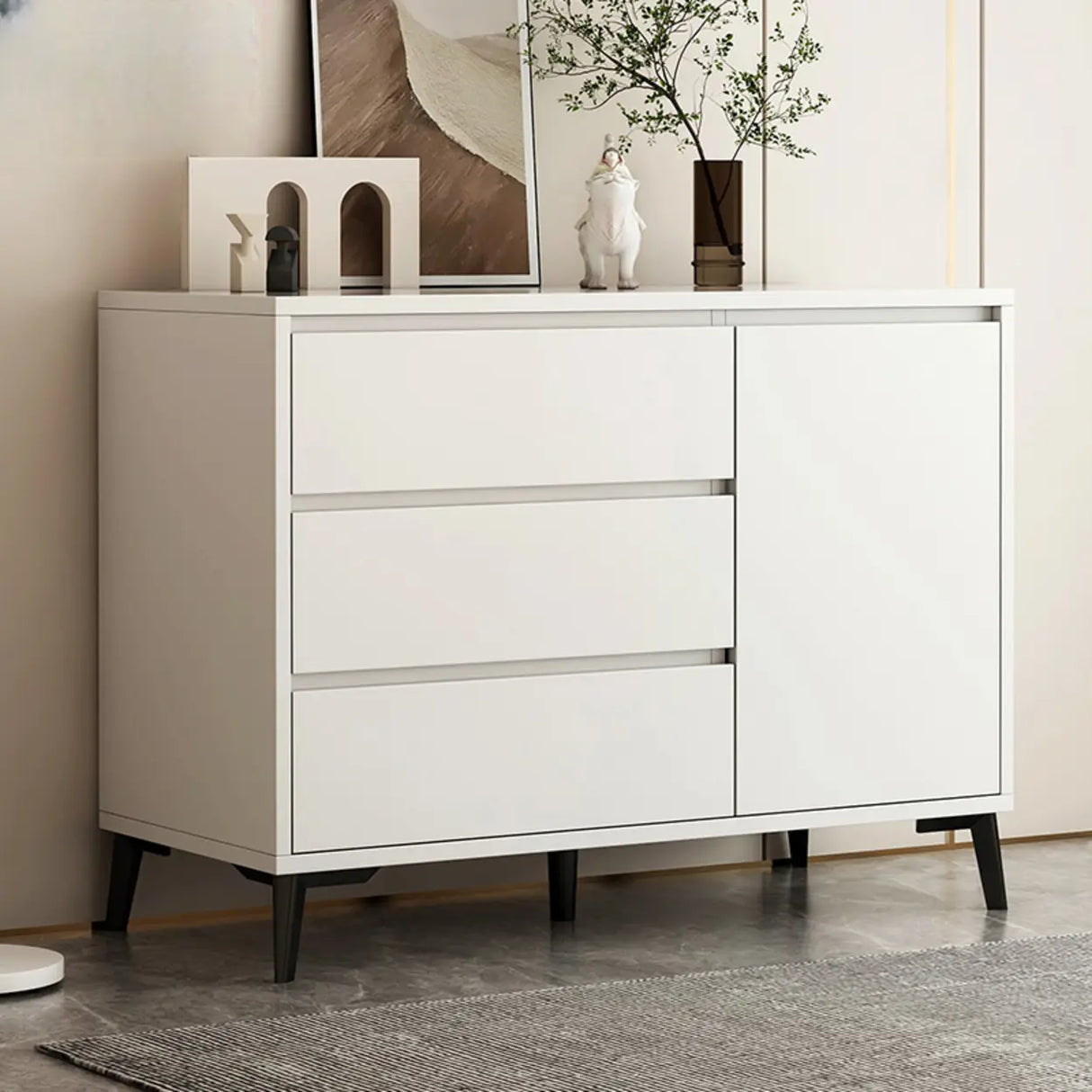 Slab Wood White Medium Storage Sideboard with Drawers Image - 8