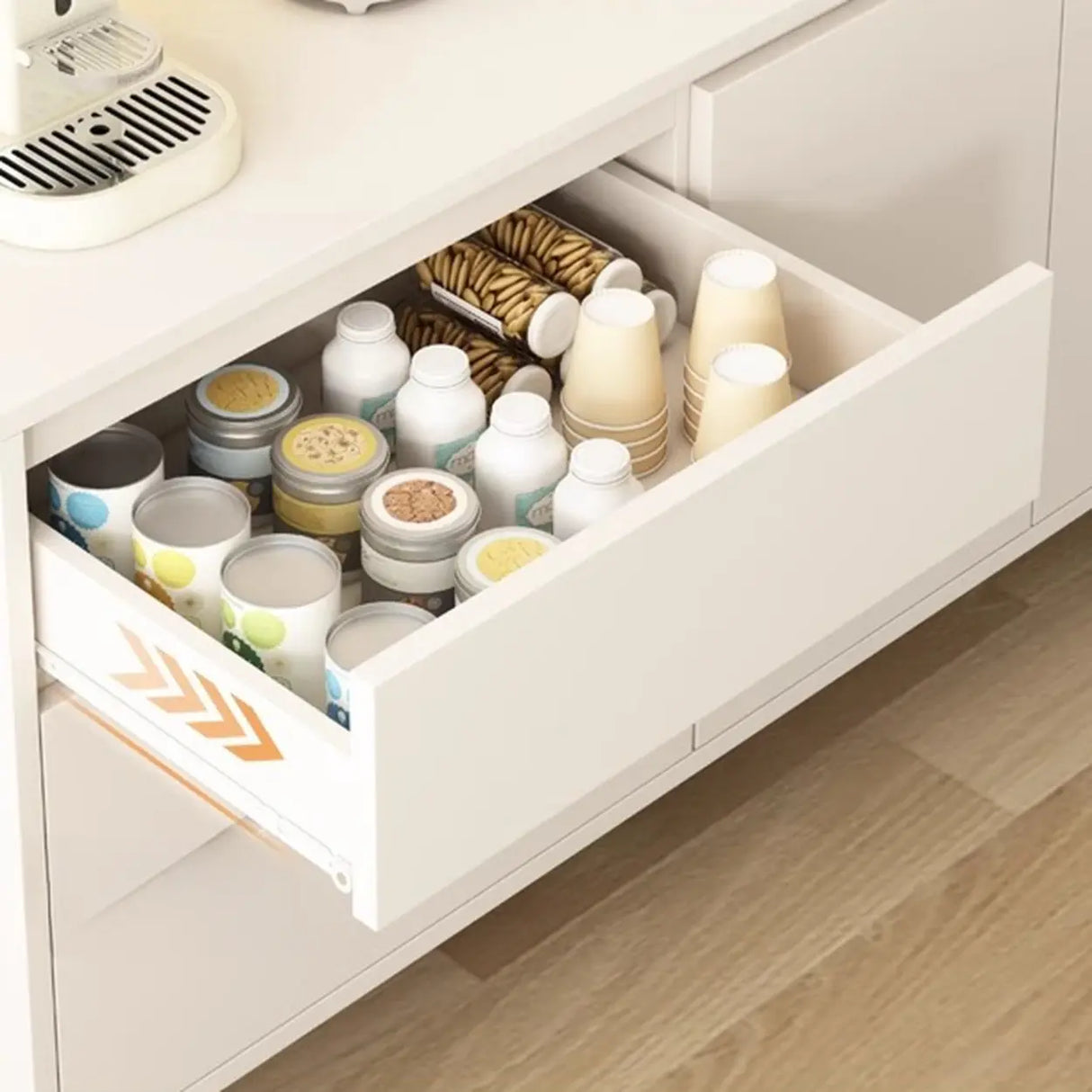 Slab Wood White Medium Storage Sideboard with Drawers Image - 9