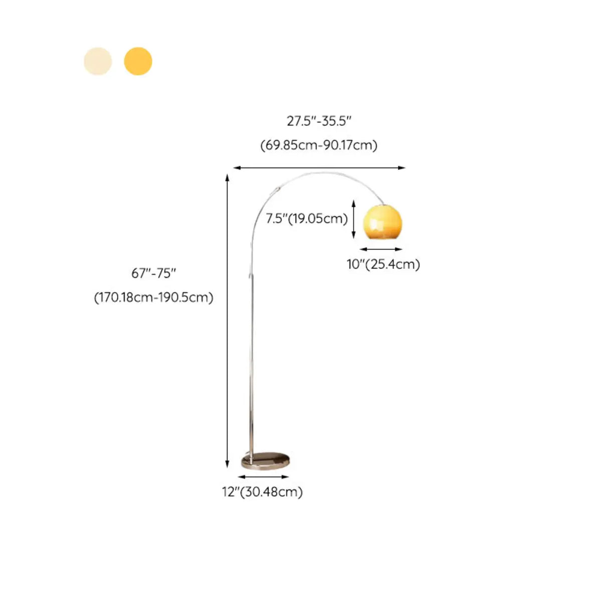 Sleek Adjustable Amber Glass Globe Arched Floor Lamp
