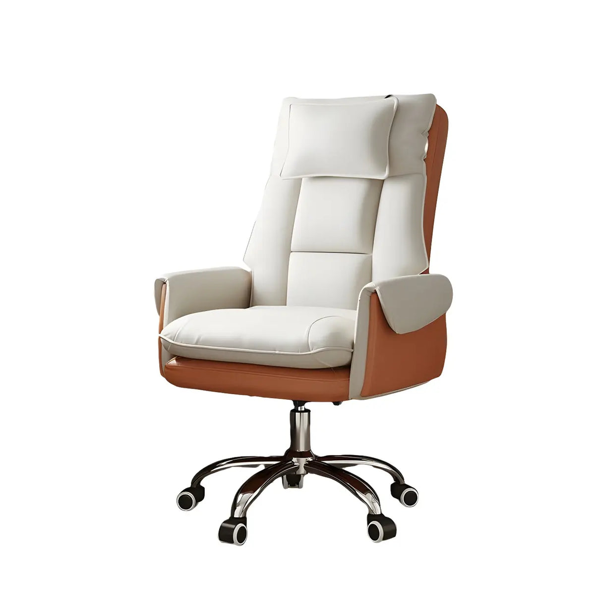 Sleek Beige Adjustable Ergonomic Leather Executive Chair Image - 13