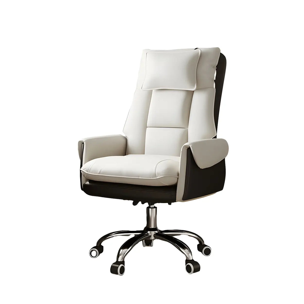 Sleek Beige Adjustable Ergonomic Leather Executive Chair Image - 15