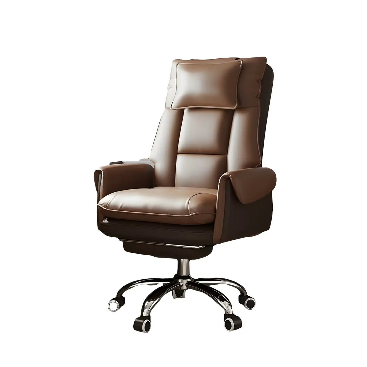Sleek Beige Adjustable Ergonomic Leather Executive Chair Image - 17