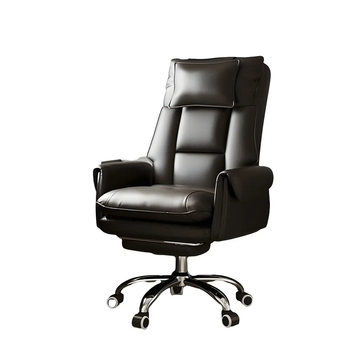 Sleek Beige Adjustable Ergonomic Leather Executive Chair Image - 19
