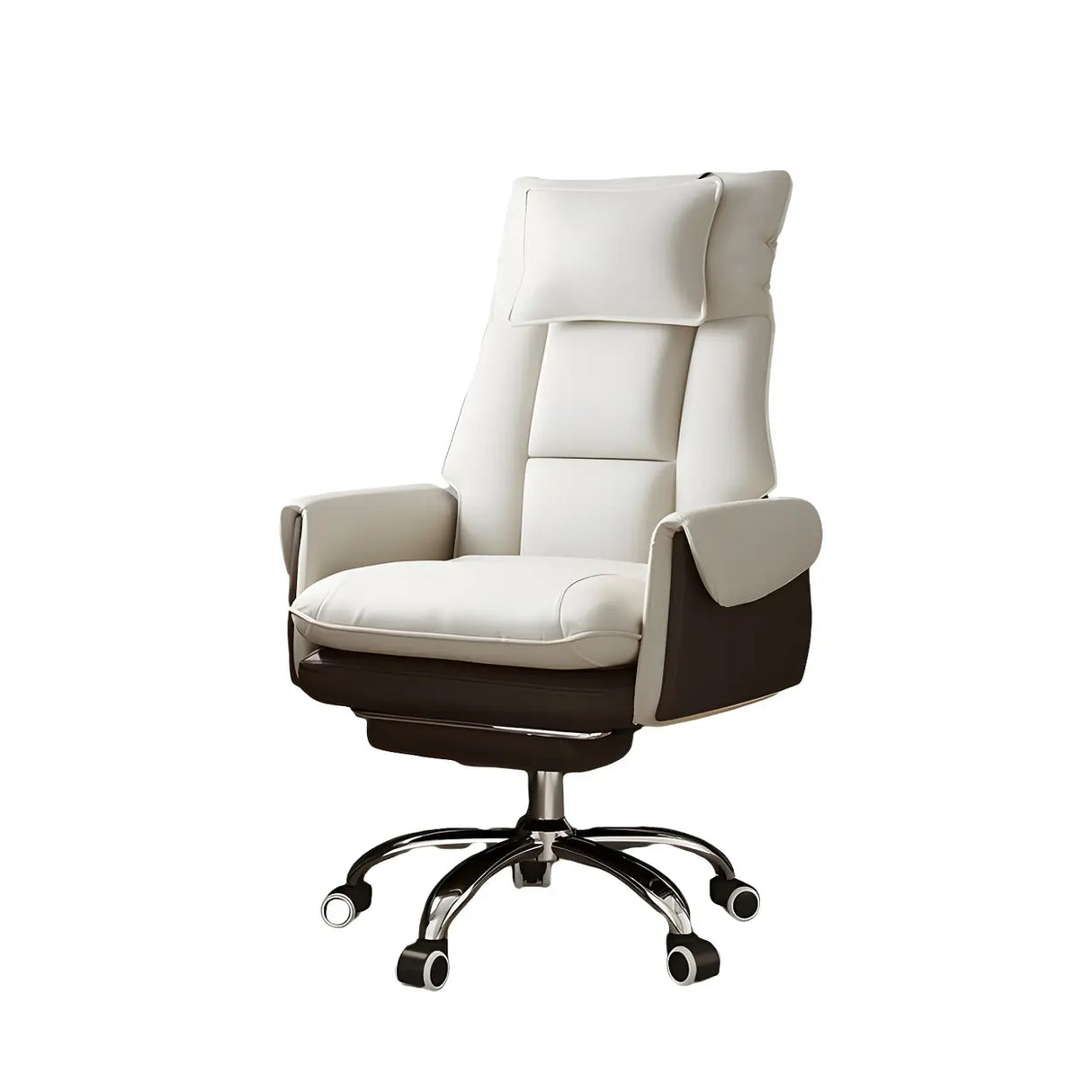 Sleek Beige Adjustable Ergonomic Leather Executive Chair Image - 2