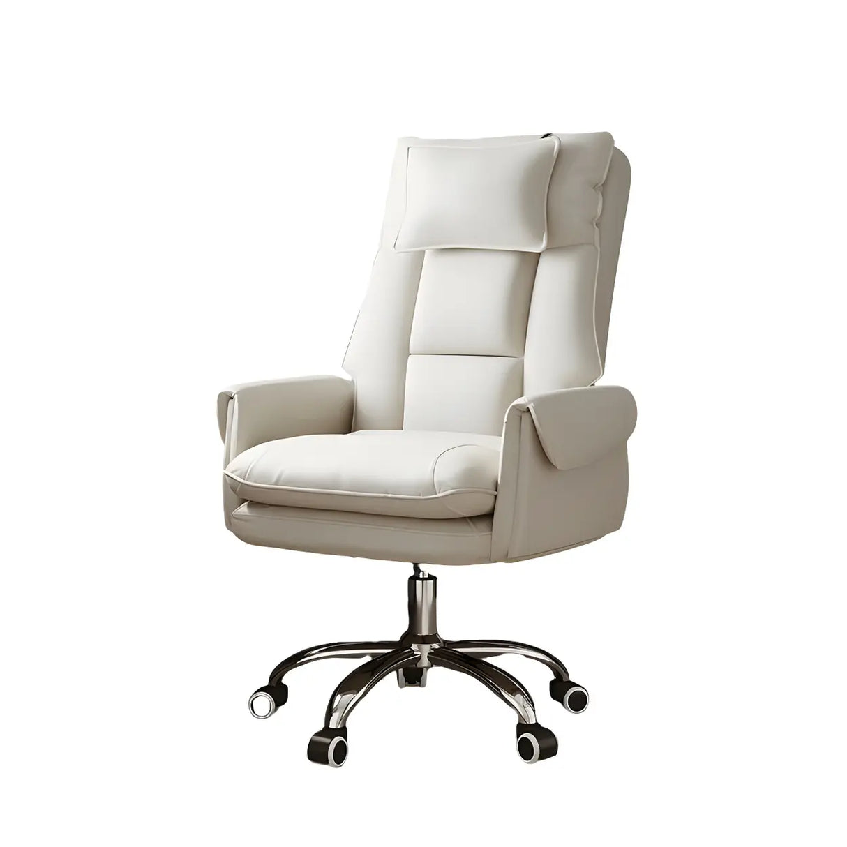 Sleek Beige Adjustable Ergonomic Leather Executive Chair Image - 20