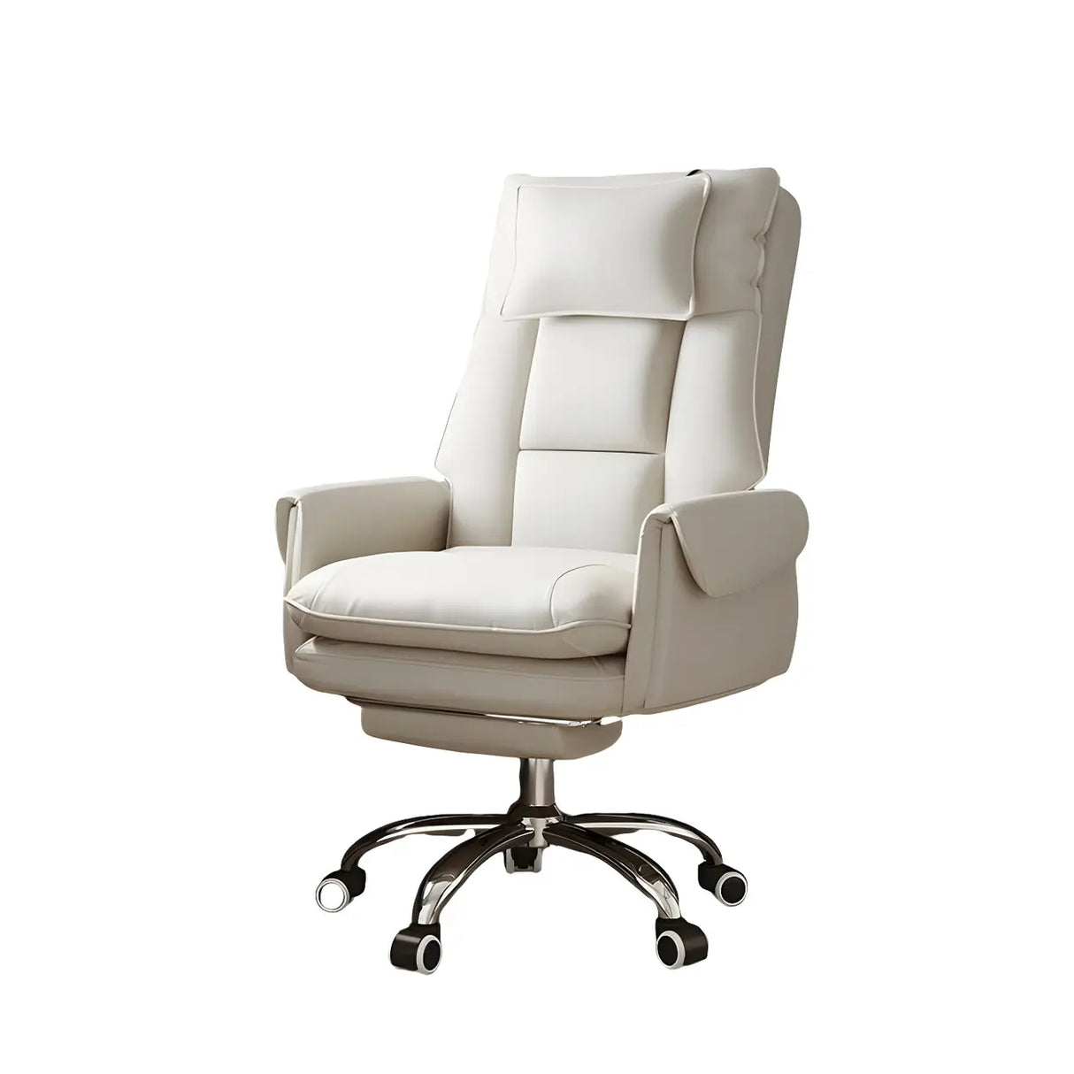 Sleek Beige Adjustable Ergonomic Leather Executive Chair Image - 21