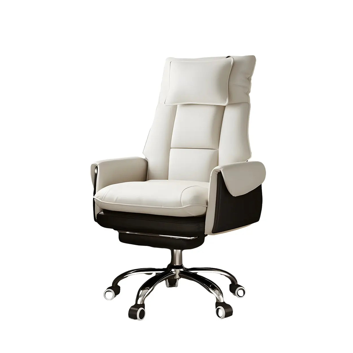 Sleek Beige Adjustable Ergonomic Leather Executive Chair Image - 22