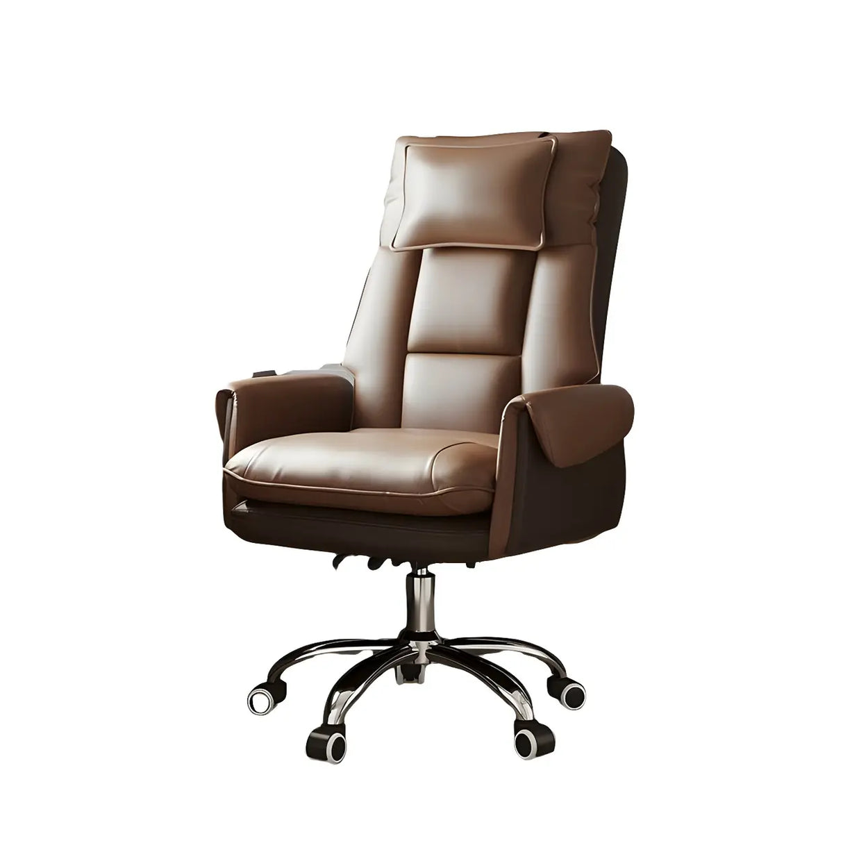 Sleek Beige Adjustable Ergonomic Leather Executive Chair Image - 23