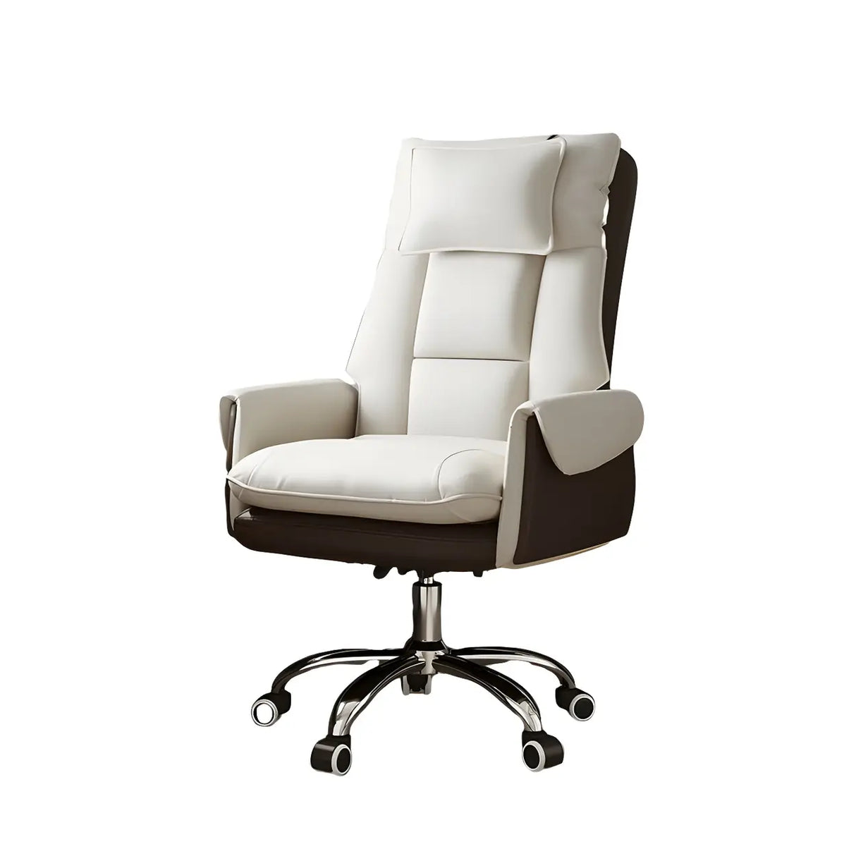 Sleek Beige Adjustable Ergonomic Leather Executive Chair Image - 6