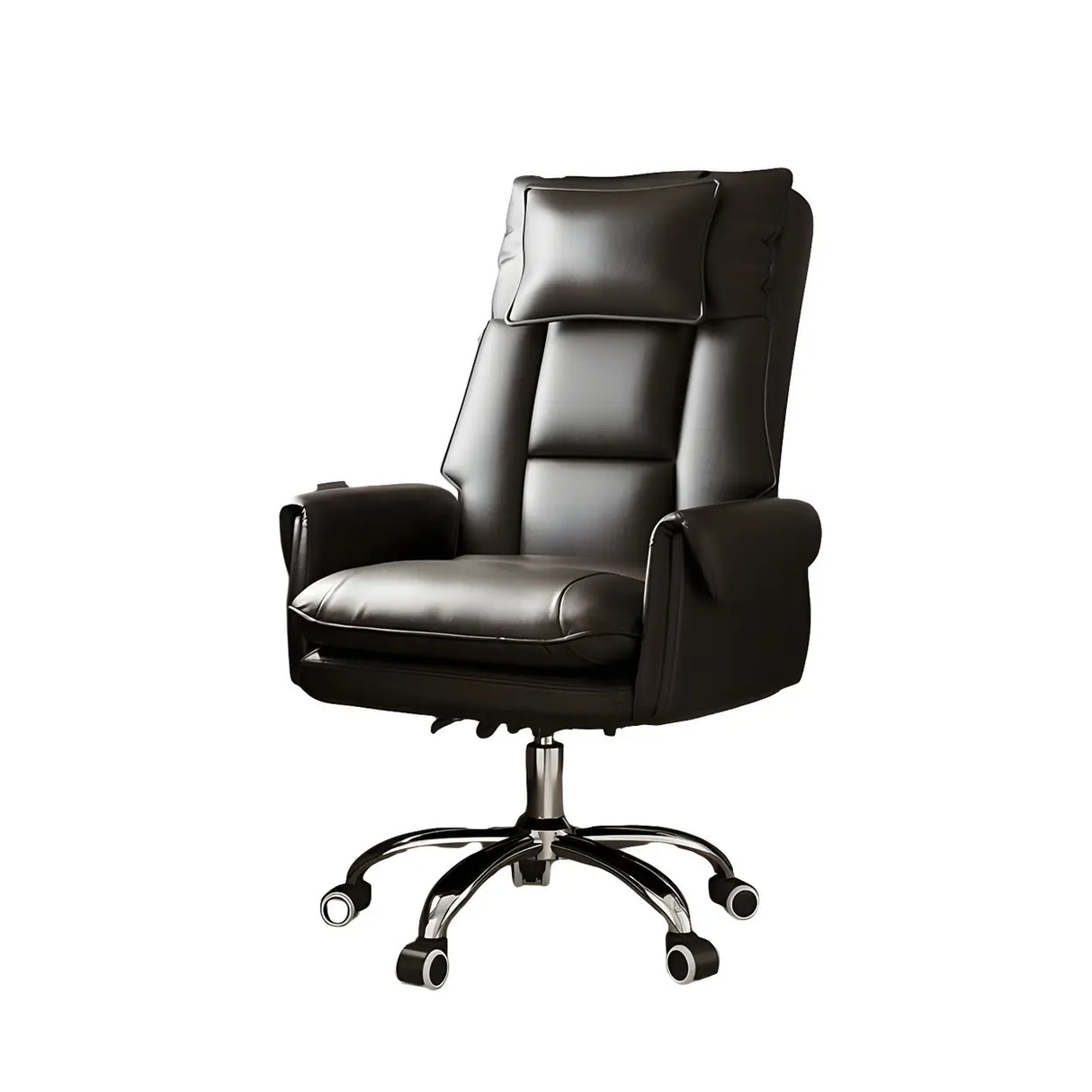 Sleek Beige Adjustable Ergonomic Leather Executive Chair Image - 8